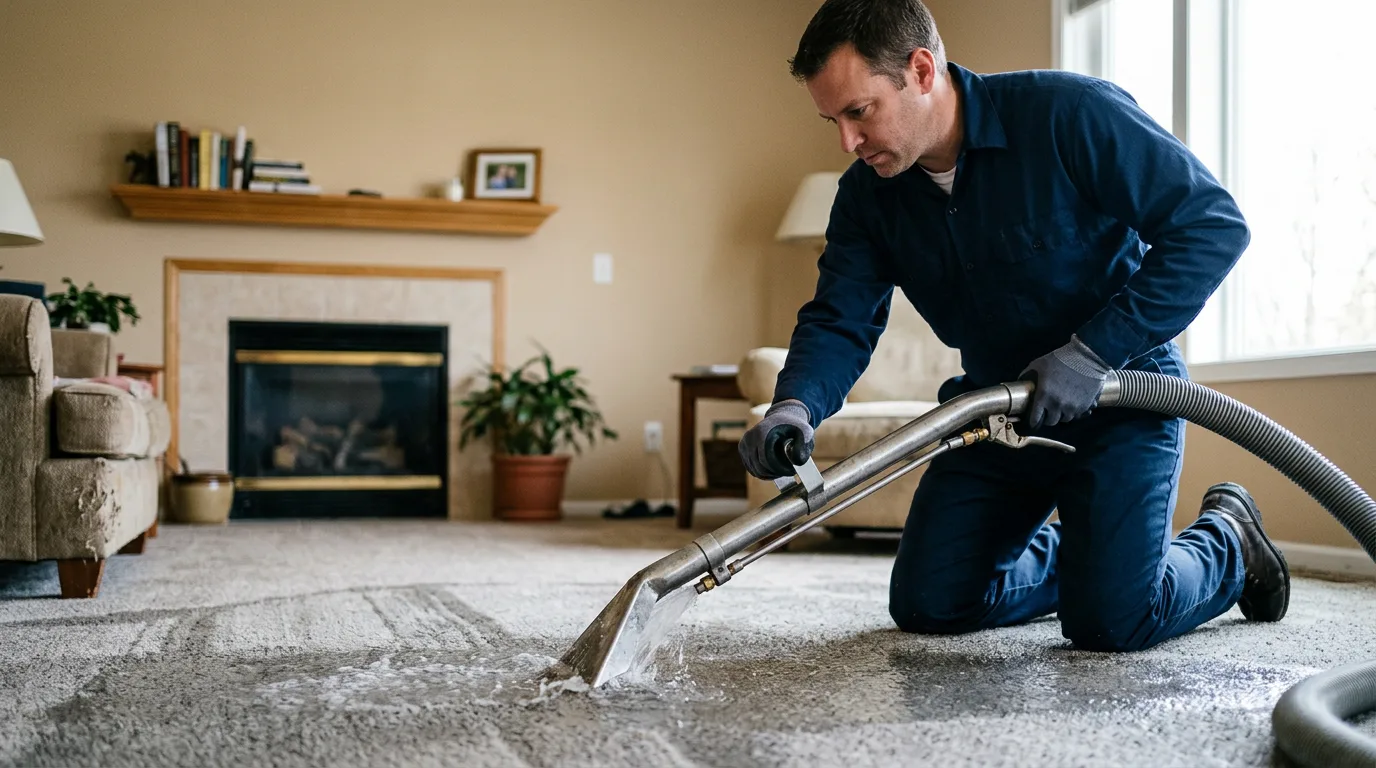 Water damage restoration technician working near Dorset, VT